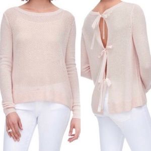 REBECCA TAYLOR Mesh Cashmere‎ Wool Tie Back Pink Sweater Size S